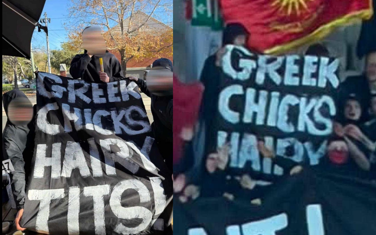 CHILDREN HOLD SEXIST RACIST BANNER AT FOOTBALL GAME